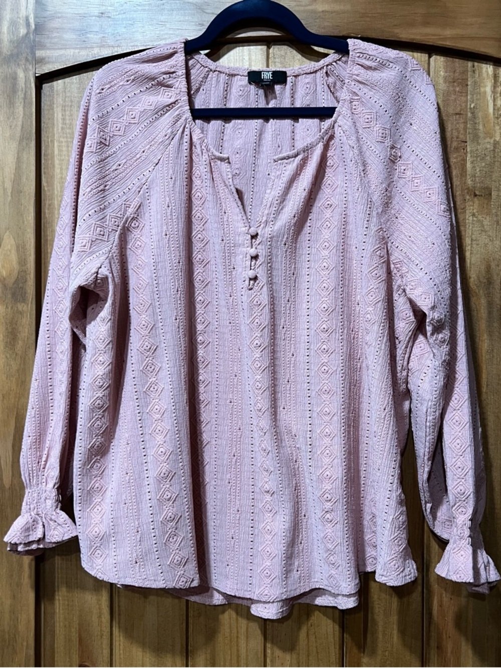 FRYE Blush Pink Eyelet Peasant BOHO Blouse